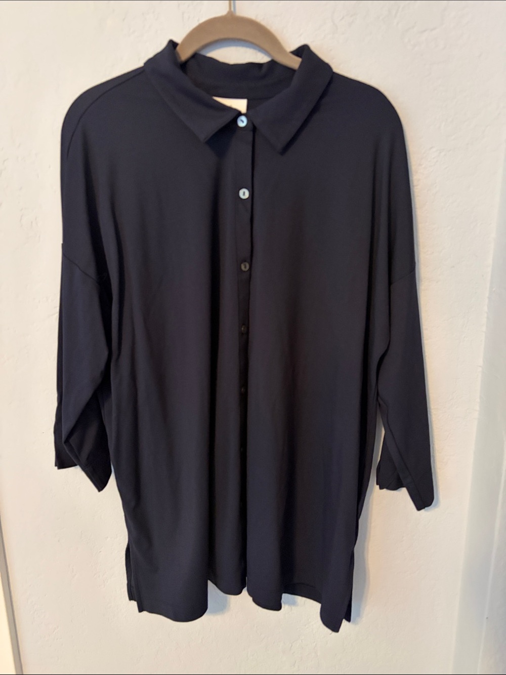 J. Jill Dark Navy Button-Front Collared Blouse